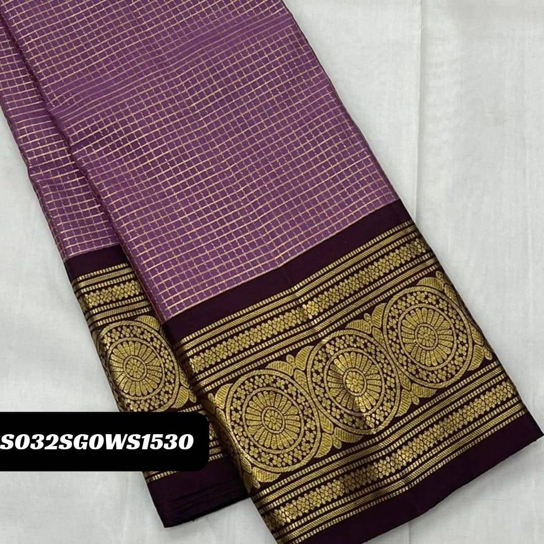 Purple Green Elegant Banarasi Soft Silk Saree with Zari Motifs & Jacquard Border Blouse